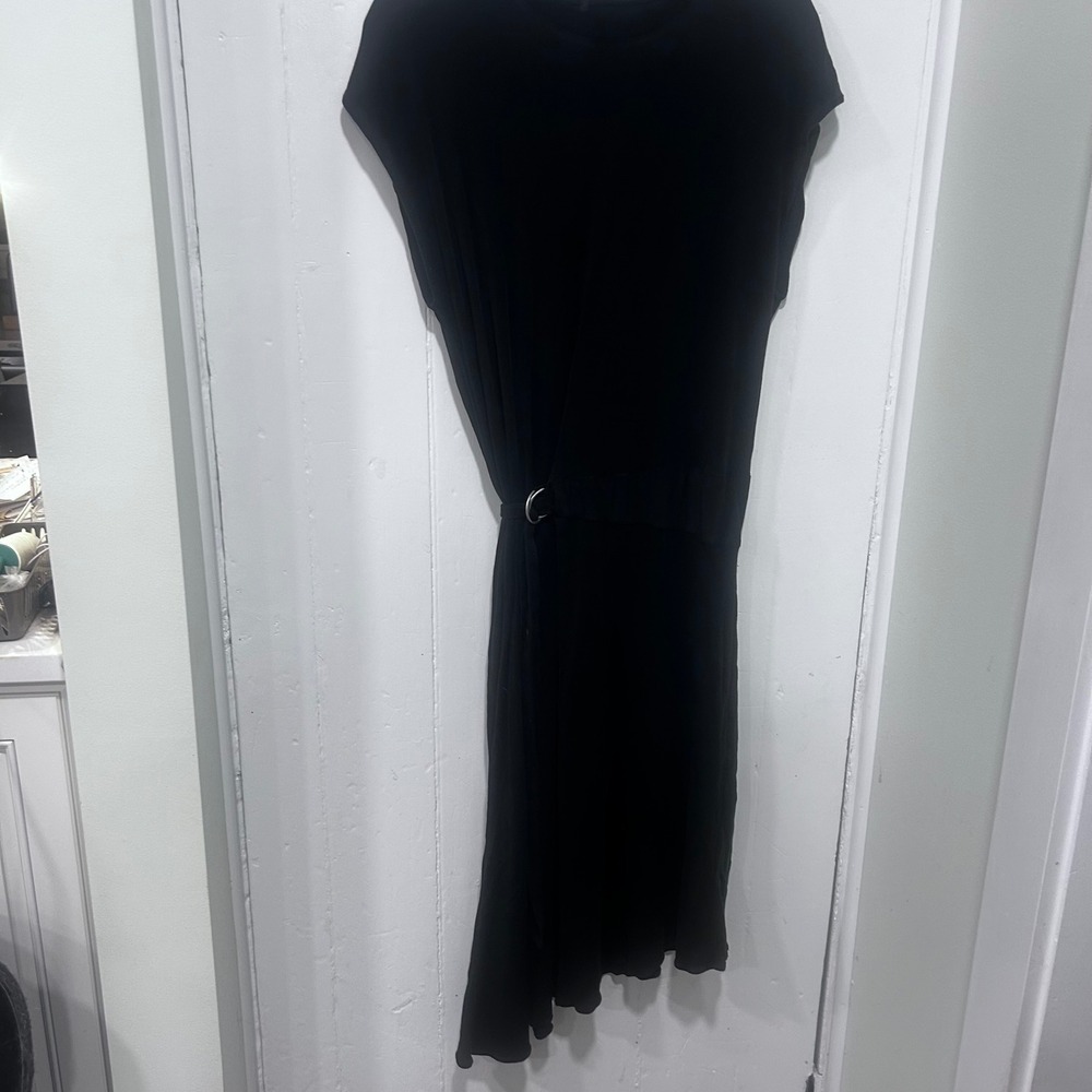 Rag & Bone Black Ribbed Midi Dress Silk Trim D-Ring Belt fits size m/l